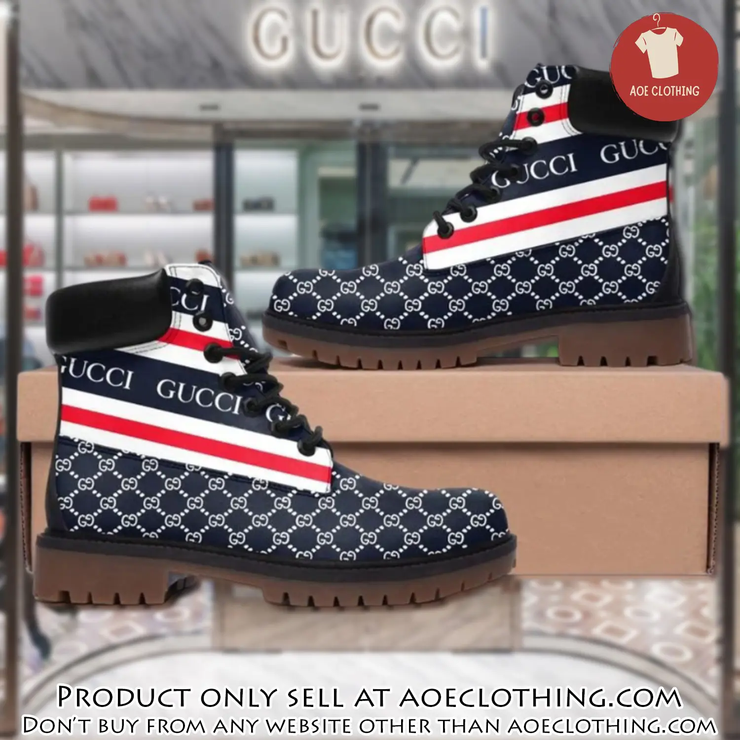 Gucci pattern navy luxury brand boots premium gifts for men women aoe0924384
